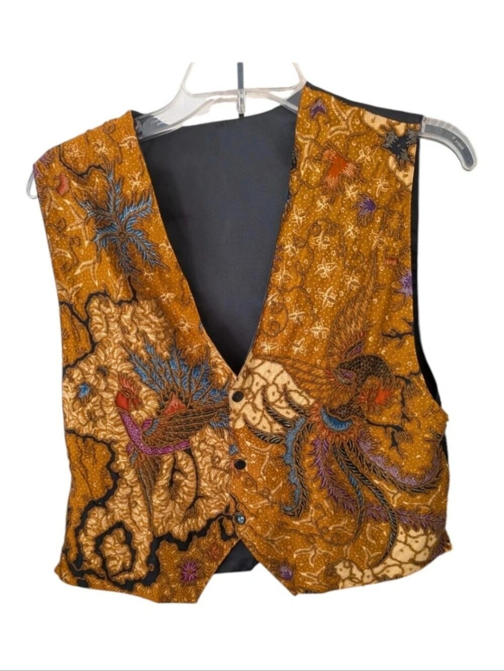 VTG 90s Kenar Beaded Indonesian Batik Peacock Vest / Waistcoat — Size Medium
